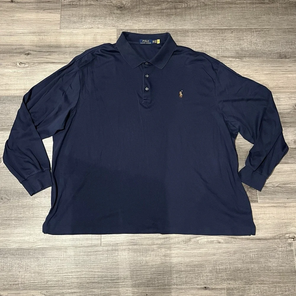 Polo Ralph Lauren Men's Long Sleeve Shirt 4XB Navy Blue W/ Flesh Pony